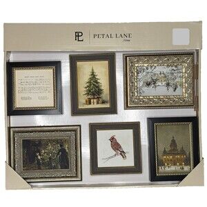 New Petal Lane Home Christmas Set Of 6 Framed Artwork Christmas Theme - Rare